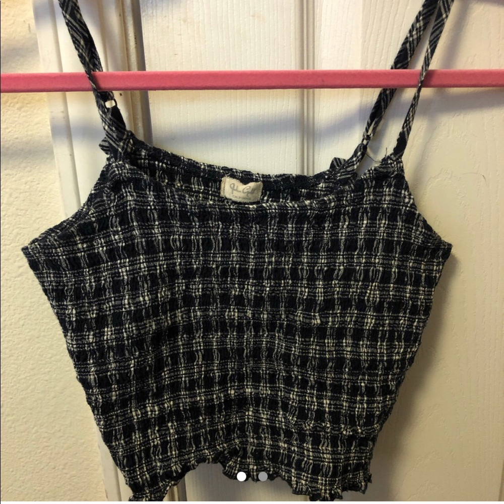 John Galt cropped plaid navy top
